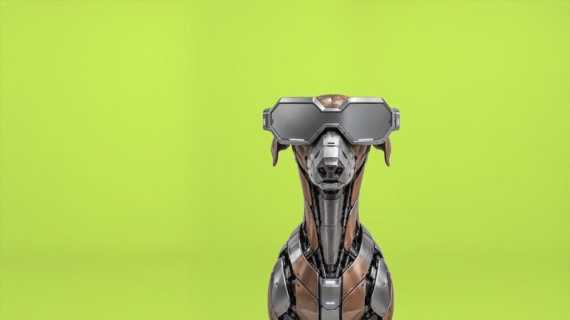 GEO 2026 — galgo robotizado con visor de visión computarizada sobre fondo lima TIM, símbolo de la nueva mirada con la que ChatGPT, Perplexity, Gemini, Claude y Google AI Overview procesan tu marca al hablar de tu sector